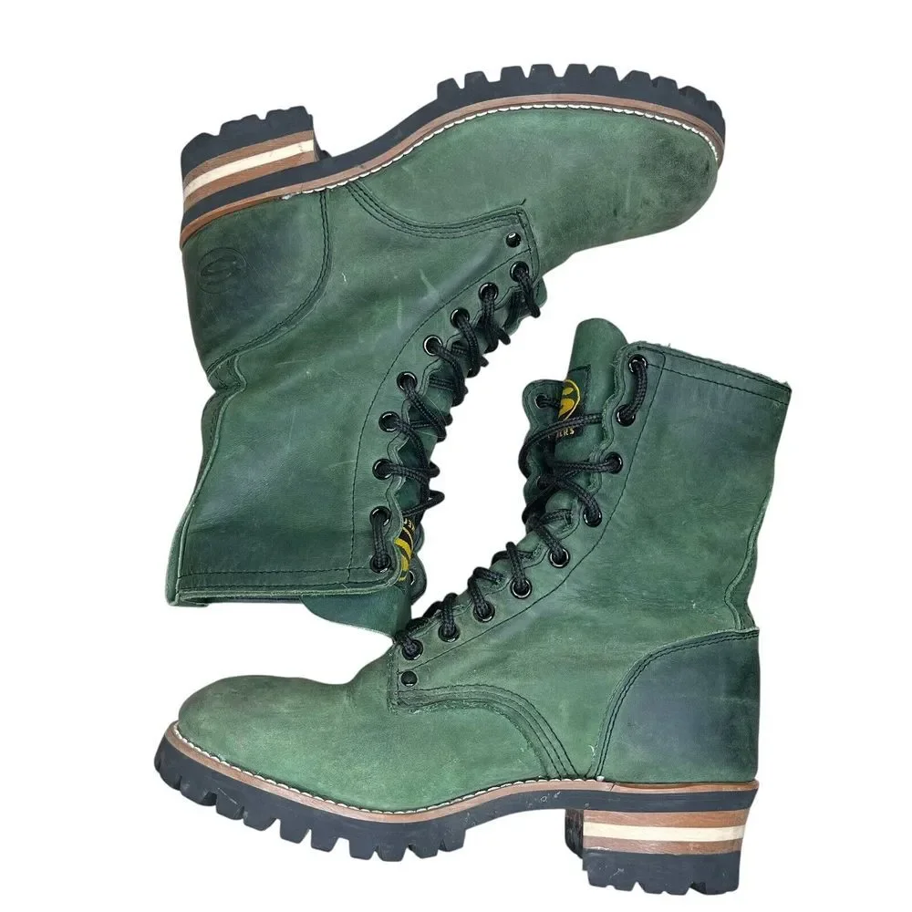 VTG Y2K Skechers Dark Green Suede Combat Boots Womens 8 Lace Up Grunge Rare Find - Picture 7 of 12